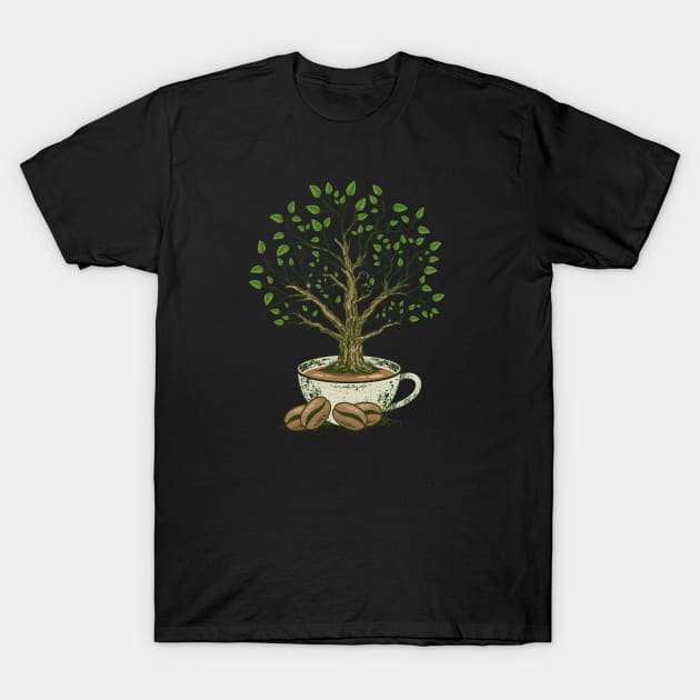 Tree of Coffee Art Drawing Illustration T-Shirt by michony